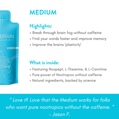 Infographic that repeats the highlights of TruBrain’s Medium drink from the same text in the right panel information 