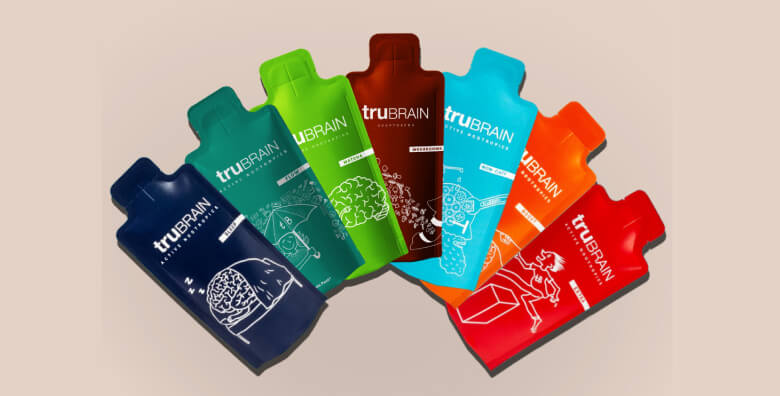 7 TruBrain Nootropic Drinks fanned out to make each drink visible